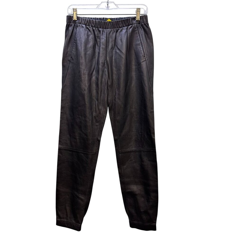 Vince Lambskin Leather Brown Trousers XS Elastic Waistband